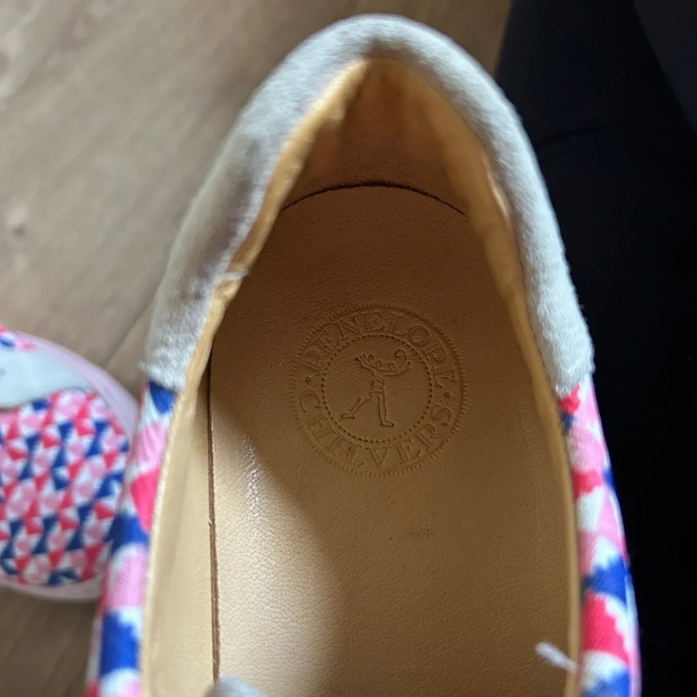Penelope Chilvers Sneakers pink, blue, and white geometric pattern